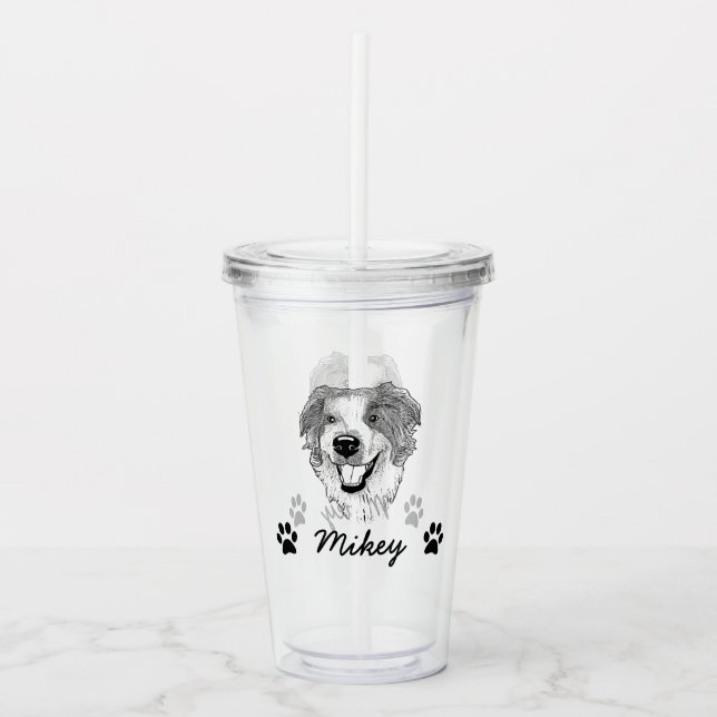Vaso Acrílico Dibujo personalizado de perro pastor australiano (Anverso)