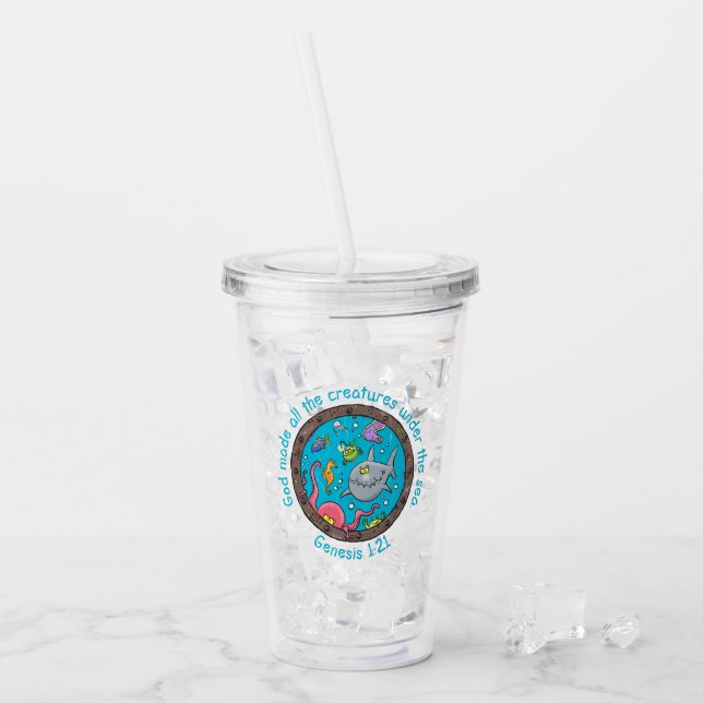 Vaso Acrílico Dibujos divertidos de criaturas marinas con versíc (Anverso (hielo))