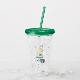 Vaso Acrílico Dino Amarillo Adorable con Estrellas Felices