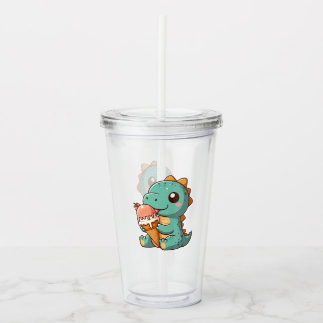 Vaso Acrílico Dino de comer helado lindo (Anverso)