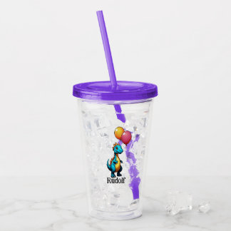 Vaso Acrílico Dinosaurio azul con globos