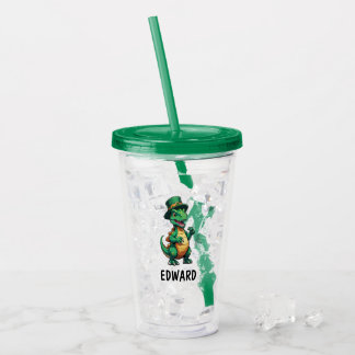 Vaso Acrílico Dinosaurio del Día Verde de San Patricio