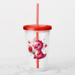 Vaso Acrílico Dinosaurio El día de San Valentín lindo