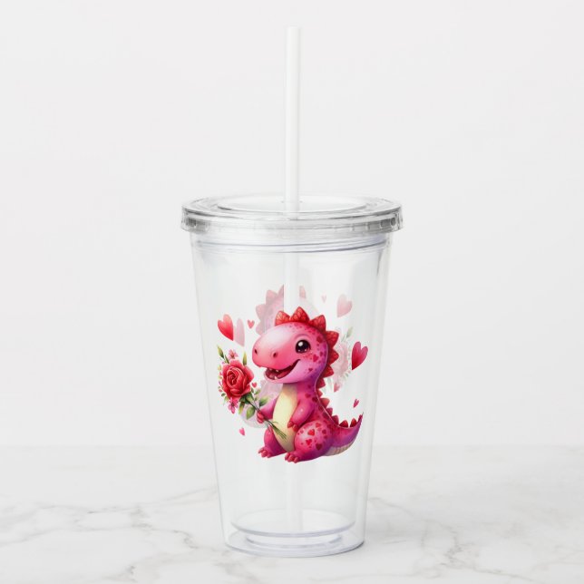 Vaso Acrílico Dinosaurio El día de San Valentín lindo (Anverso)