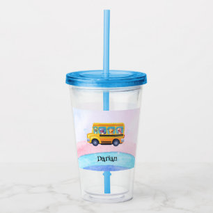 Vaso Acrílico Dinosaurio gracioso de vuelta a la escuela Autobús