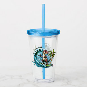 Vaso Acrílico Dinosaurio tropical de surf