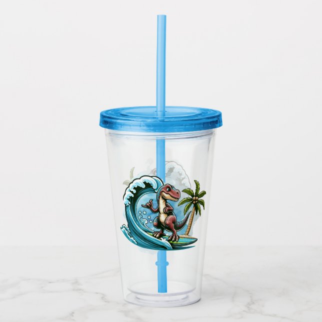 Vaso Acrílico Dinosaurio tropical de surf (Anverso)