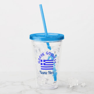 Vaso Acrílico Diosa Griega y Bandera de Grecia Personalizada 