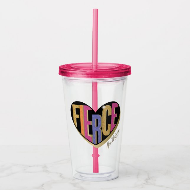 Vaso Acrílico Diseño afro unicornio de corazón feroz (Anverso)