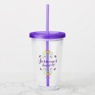 Vaso Acrílico Diseño de arte floral folk Sweet 16