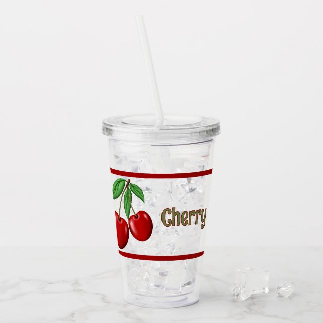 Vaso Acrílico Diseño de cerezas rojas personalizado (Anverso (hielo))