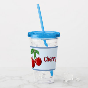 Vaso Acrílico Diseño de cerezas rojas personalizado