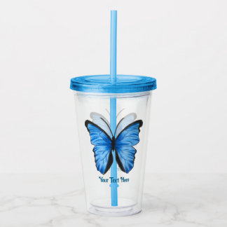 Vaso Acrílico Diseño de mariposa azul de texto de personalizado