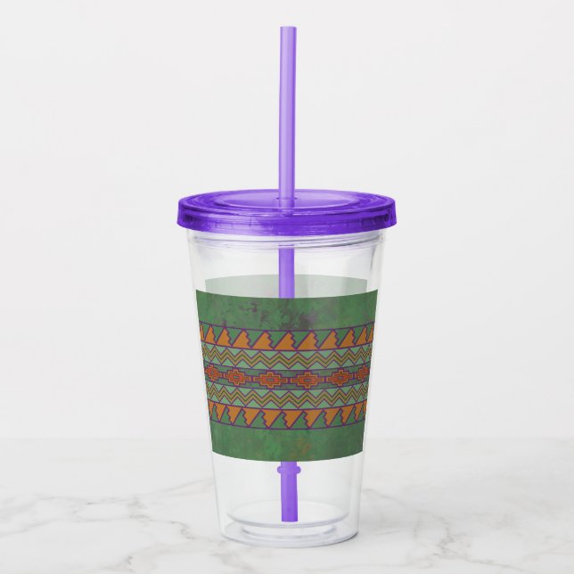 Vaso Acrílico Diseño geométrico verde del suroeste de Sagebrush (Anverso)