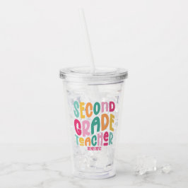 Vaso Acrílico Diseño tipográfico colorido para maestro de segund