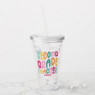 Vaso Acrílico Diseño tipográfico colorido para maestro de segund