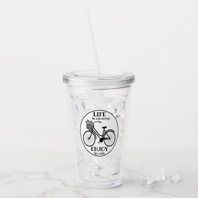 Vaso Acrílico Disfruta Del Paseo | Bicicleta Con Flores Motivaci (Anverso (hielo))