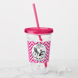 Vaso Acrílico Disfruta Del Paseo | Bicicleta Con Flores Motivaci