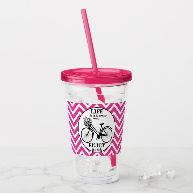 Vaso Acrílico Disfruta Del Paseo | Bicicleta Con Flores Motivaci (Anverso (hielo))