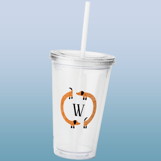 Vaso Acrílico Divertido Monograma de perros Dachshund Sausage (Dachshund Wiener Sausage Dog monogram personalized initial acrylic tumber)
