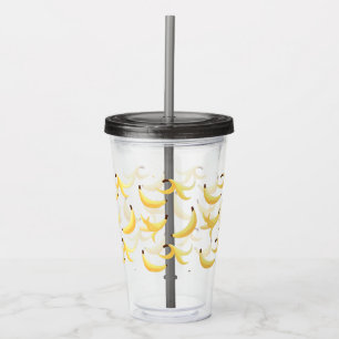 Vaso Acrílico Divertido patrón de plátano amarillo retro editabl