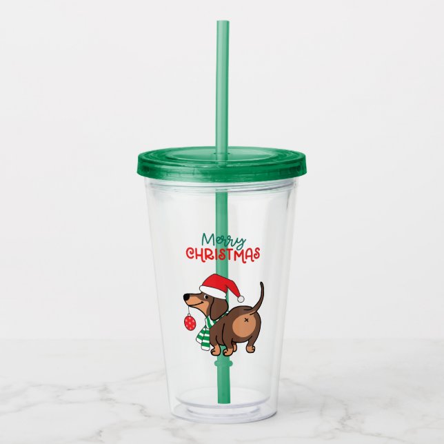 Vaso Acrílico Divertido perro de Dachshund Cute Feliz Navidad (Anverso)