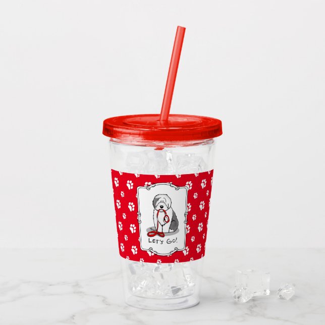 Vaso Acrílico ¡Divertido Vamos! Walk Old English Sheepdog (Gris  (Reverso (hielo))