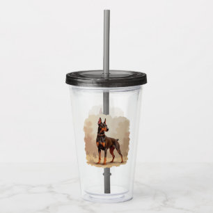 Vaso Acrílico Doberman Pinscher perro marrón óxido rojo