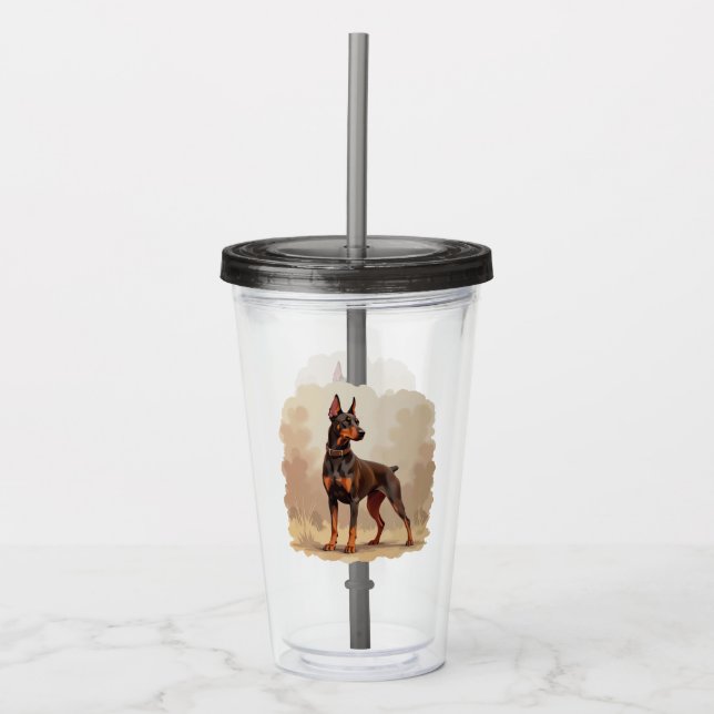 Vaso Acrílico Doberman Pinscher perro marrón óxido rojo (Anverso)