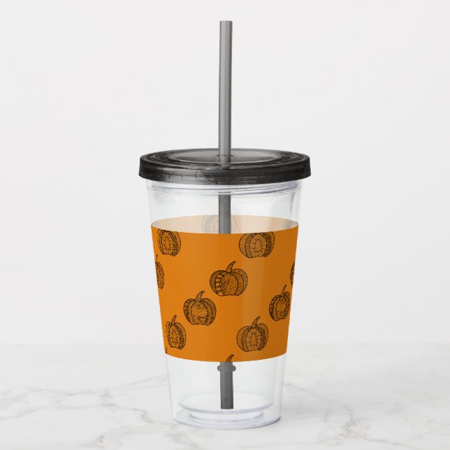 Vaso Acrílico Dodles de Halloween calabazas de boho mandala de o (Anverso)
