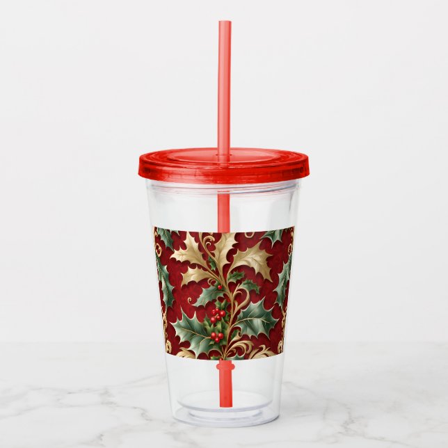 Vaso Acrílico Dorado Green deja rojo festividad acrílico Tumbler (Anverso)