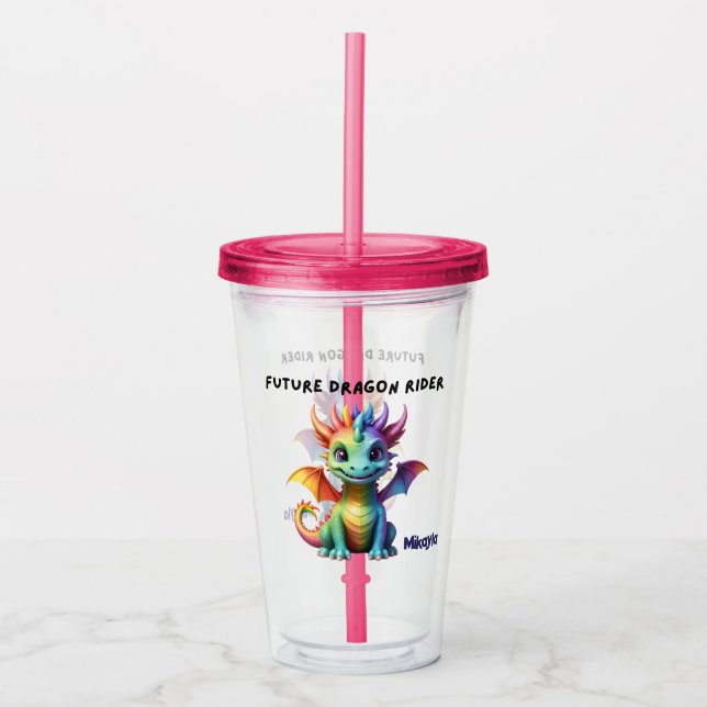 Vaso Acrílico Dragón arcoiris personalizado (Anverso)