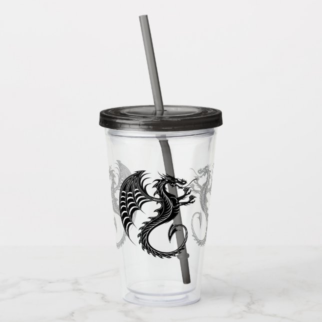 Vaso Acrílico Dragon Black Shape Tattoo Style (Izquierda)