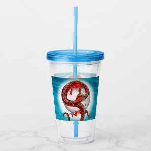 Vaso Acrílico Dragón de Luna Roja Arte de Fantasía Celestial