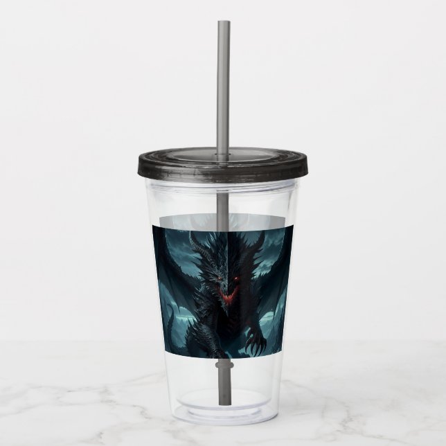 Vaso Acrílico Dragón medieval oscuro (Anverso)