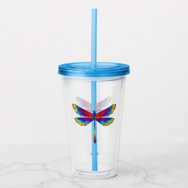 Vaso Acrílico Dragón poligonal arcoiris (Anverso)