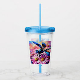 Vaso Acrílico Dragonfly impresionista sobre la floral de Daisies