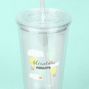 Vaso Acrílico Ducha de Bebé Género Neutral con Globo Aerostático