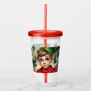 Vaso Acrílico Duende de dibujos animados caprichoso   Navidad