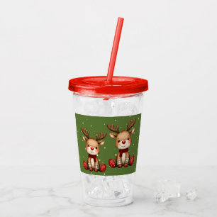 Vaso Acrílico Dulce Pareja de Reno en Nevada Navideña