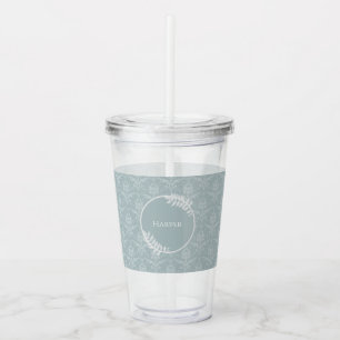 Vaso Acrílico Dusty Blue Elegant Damask Personalizado