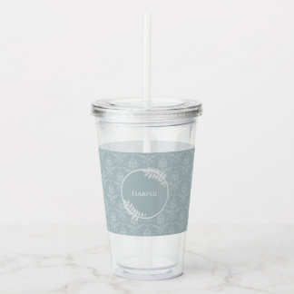Vaso Acrílico Dusty Blue Elegant Damask Personalizado