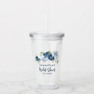 Vaso Acrílico Dusty Blue Floral Bridal Shower Personalizada