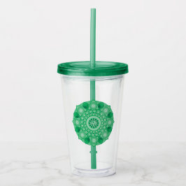 Vaso Acrílico Earth Hexahedron Green Mandala Tumbler