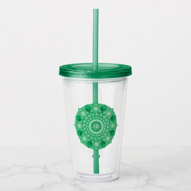 Vaso Acrílico Earth Hexahedron Green Mandala Tumbler (Anverso)