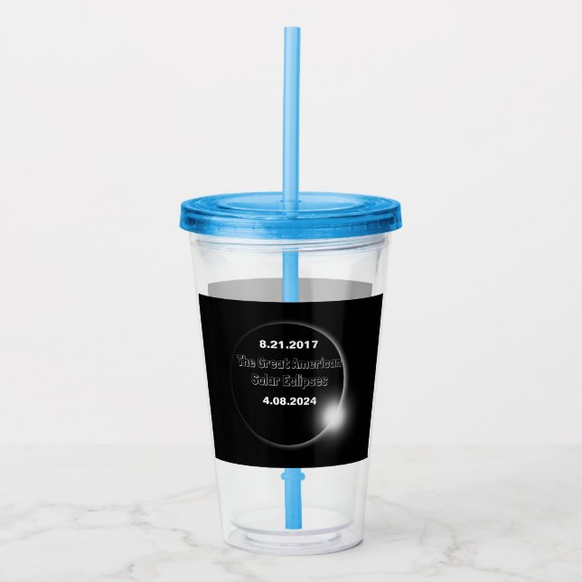 Vaso Acrílico Eclipse solar con doble fecha 2024 & 2017 (Anverso)