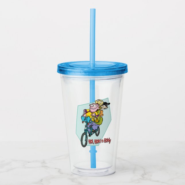 Vaso Acrílico Ed, Edd, y Eddy en una bicicleta (Anverso)