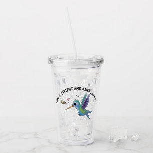 Vaso Acrílico El amor es paciente abeja y colibrí escritura