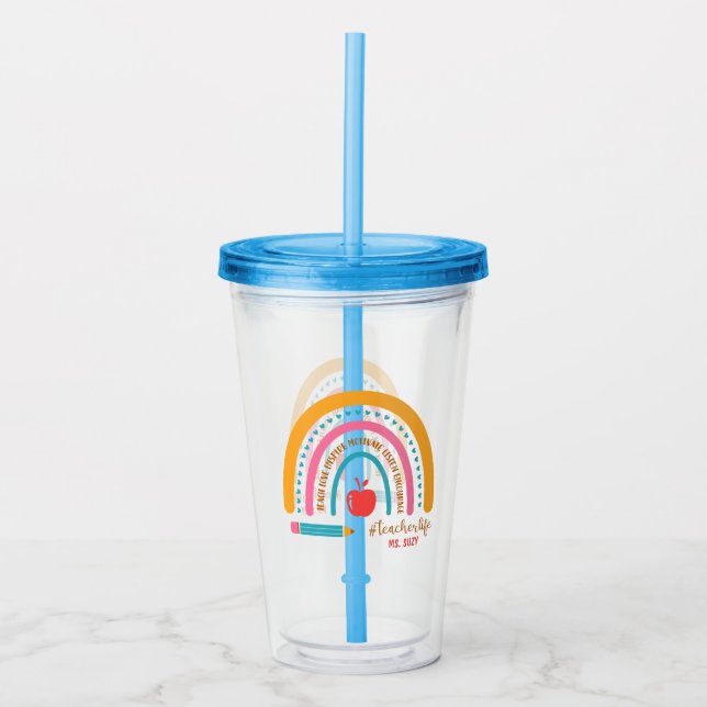 Vaso Acrílico El arcoiris personalizado del profesor (Anverso)