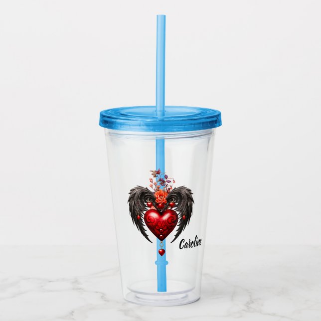 Vaso Acrílico El corazón con las alas negras (Anverso)